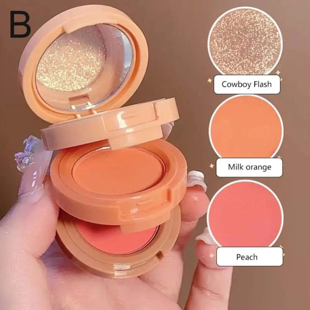Pink Peach Blush Powder 3 In 1 Matte Blush  Low Saturation Soft Fog Blush Brightening Face Blusher Rouge Makeup Cheek Tint