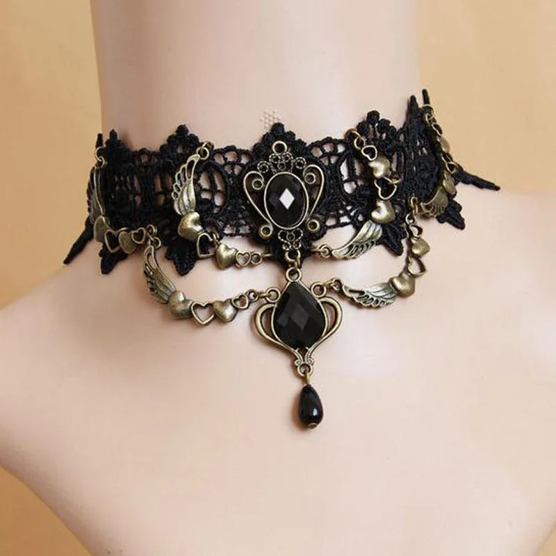 Lady Neck Jewelry Accessories Girl Lace Gothic Choker for Women Vintage Sexy Fashion Velvet Rose Beads Flower Necklace