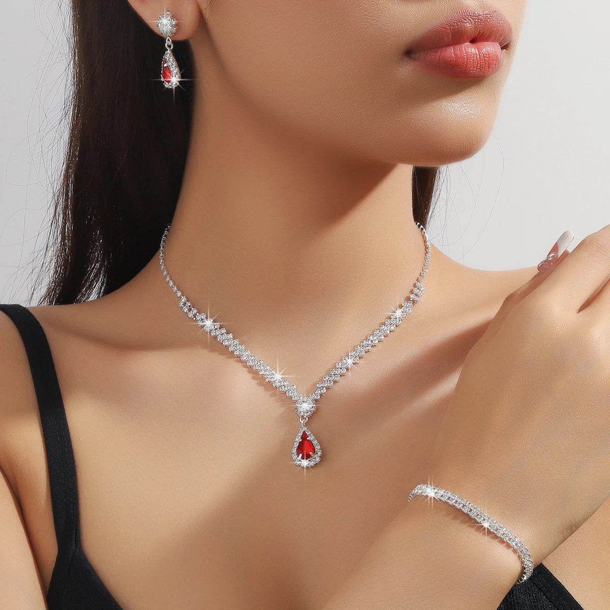4 Pieces Of Women's Wedding Accessories, Earrings, Necklaces, Bracelets, Bridal Jewelry Sets, Banquet And Party Accessories-2910