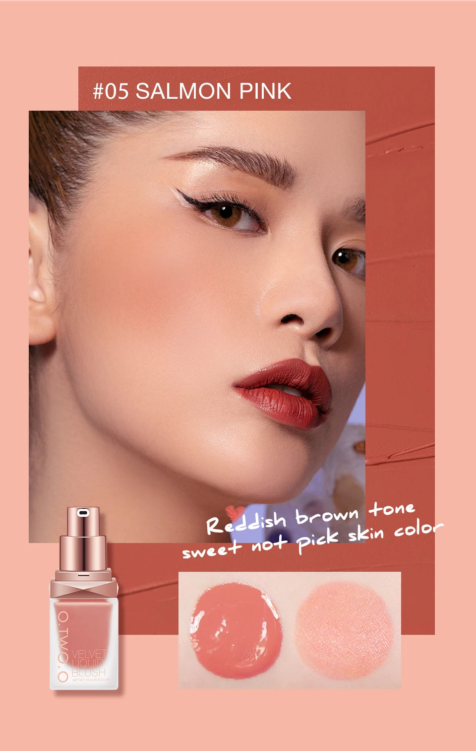 O.TWO.O Liquid Blusher 4 Colors Rose Pink Blush Long Lasting Natural Cheek Face Makeup Blusher High Pigment For Women Cosmetics