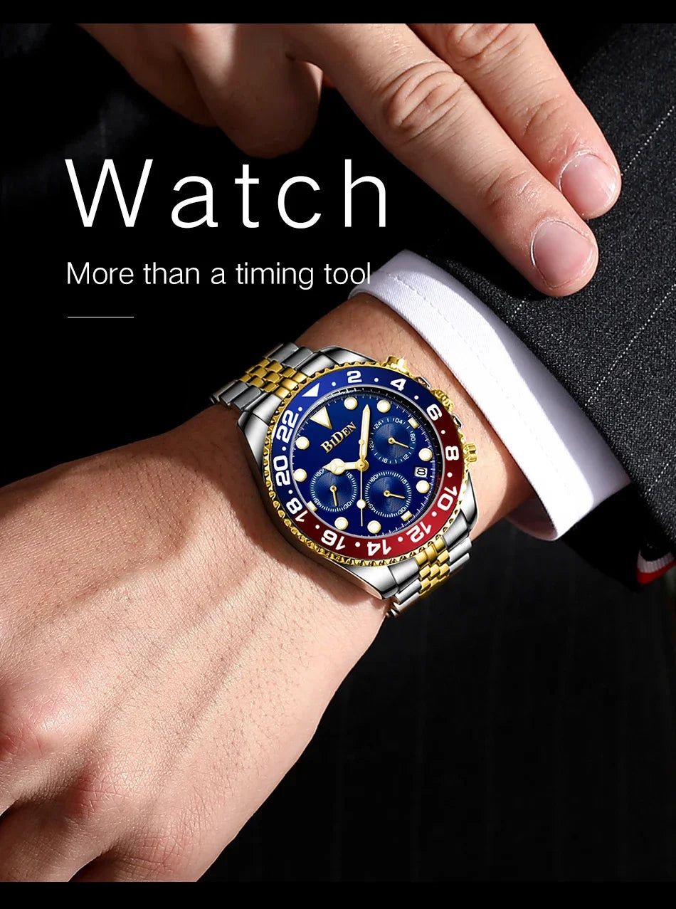 Brand Men's Watches Are High-end Lightweight Luxurious Round Multifunctional Quartz Watches with Solid Steel Straps for Dail
