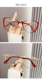 Blue Light Blocking Glasses Cat Eye Color Block Metal Frame Clear Lens Computer Glasses Spectacles For Women