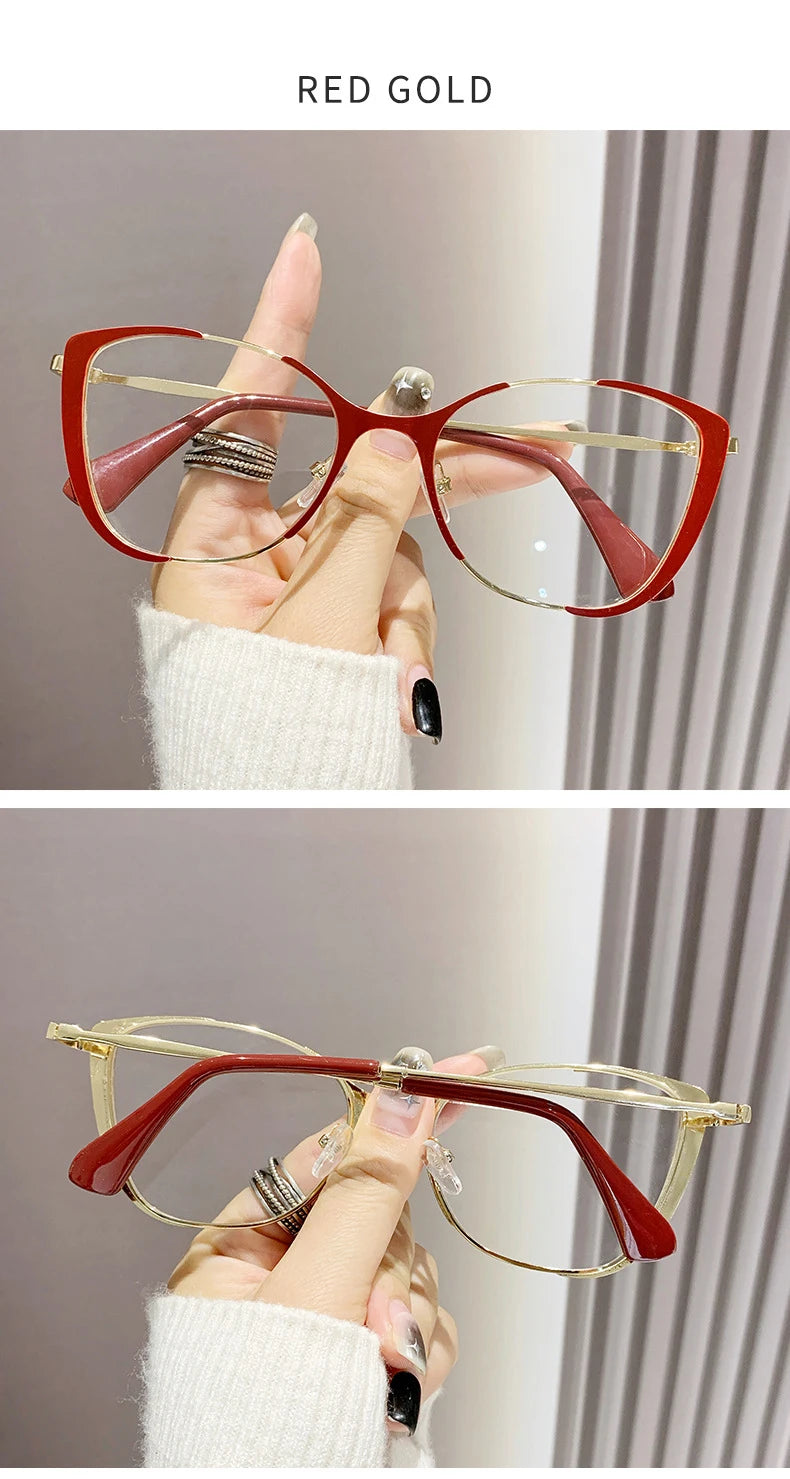 Blue Light Blocking Glasses Cat Eye Color Block Metal Frame Clear Lens Computer Glasses Spectacles For Women