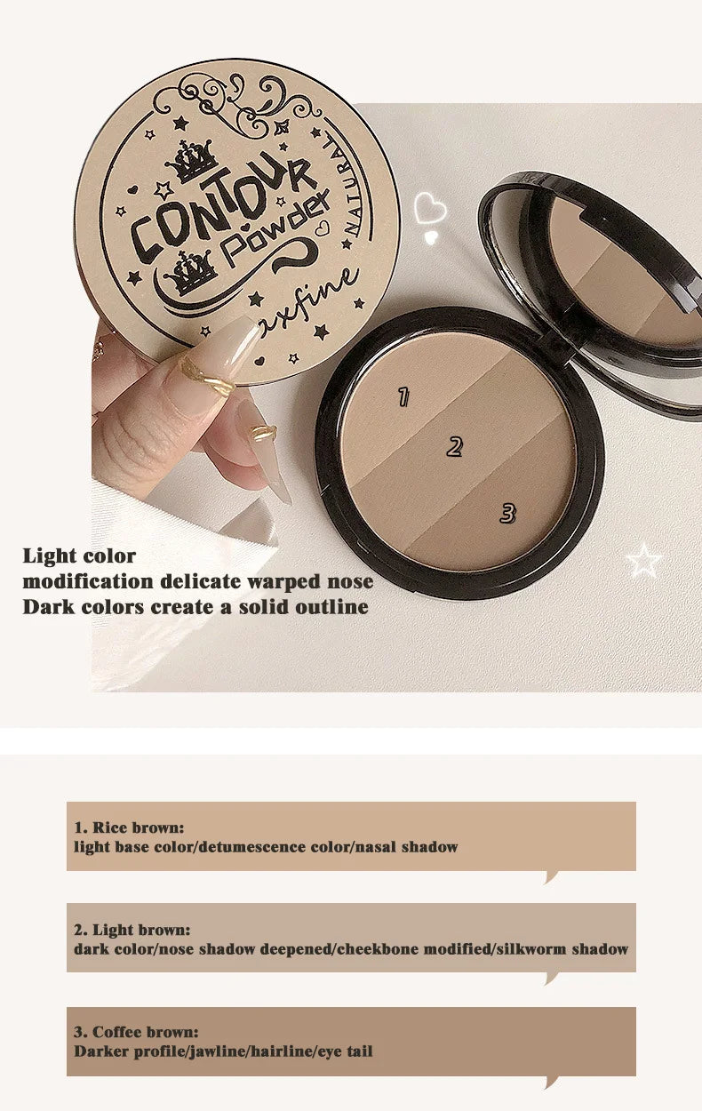 3 Colors Contour Blush Palette Matte Nose Shadow Rose Pink Cheek Glitter Glowing Illuminator Highlighter Powder Bronzer Makeup