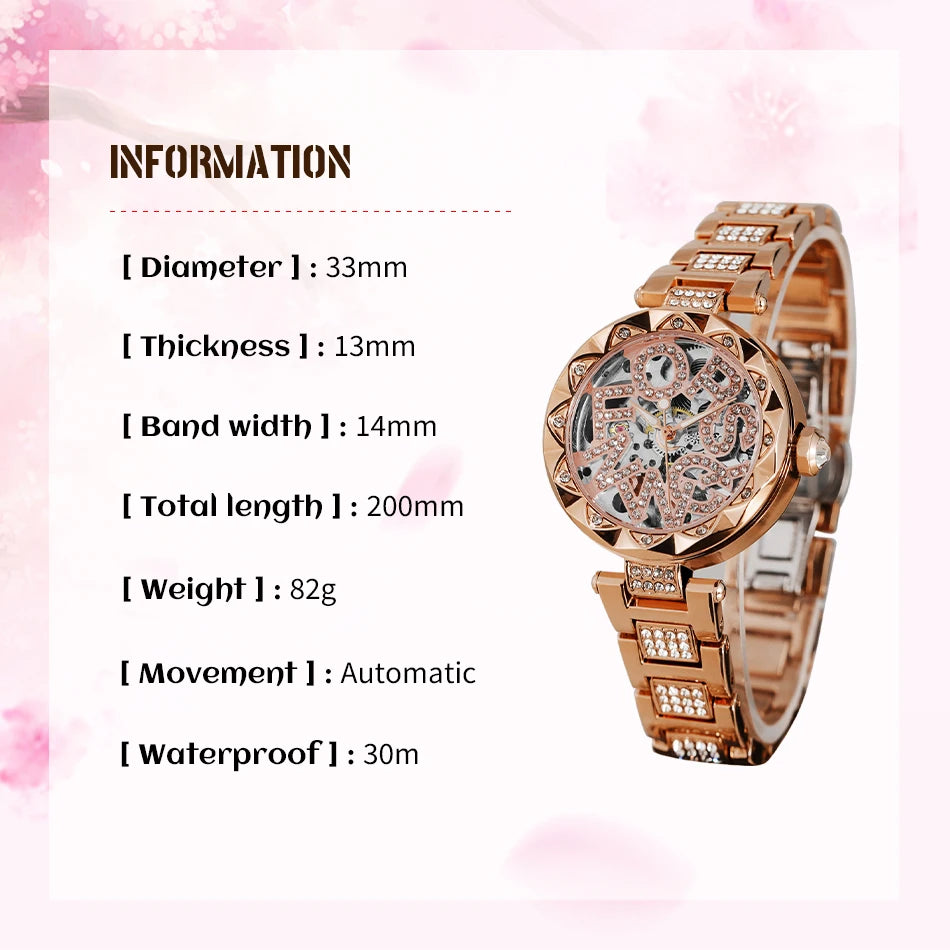 Luxury Brands Fashion 2025 New Women's Watches 3D Diamond Stainless Steel Skeleton Mechanical Clock Elegant Ladies Wedding Gift