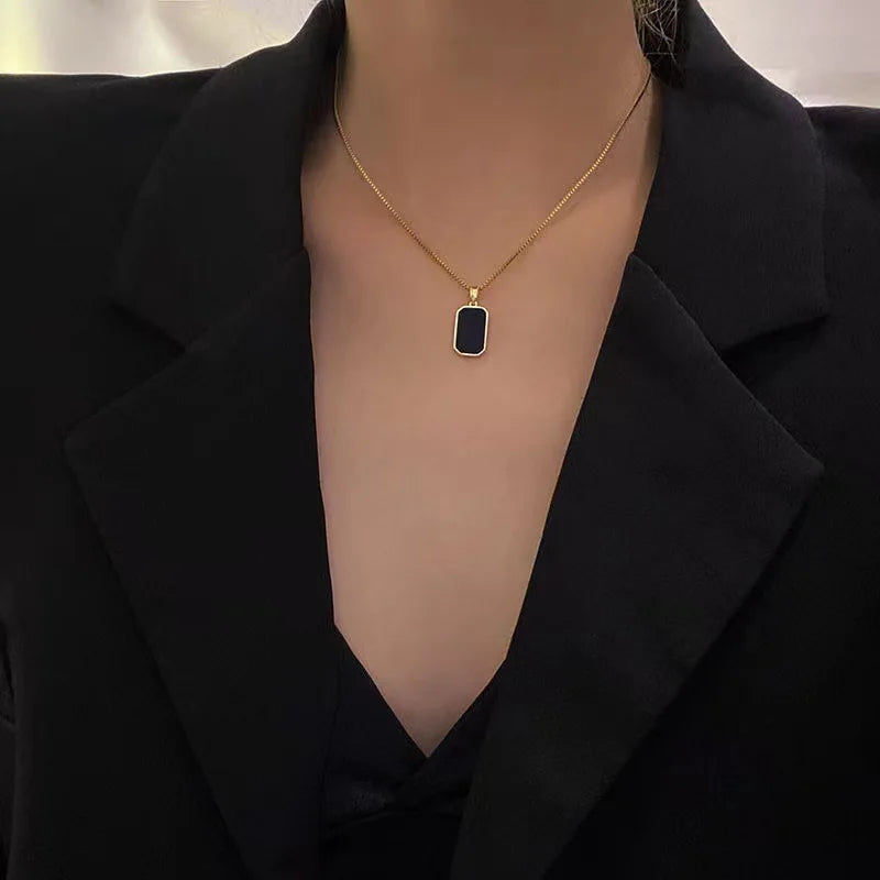men's Neck Chain Black Exquisite Minimalist Square Pendant Choker Geometric Necklace Collar Chain Female Jewelry Party Gifts
