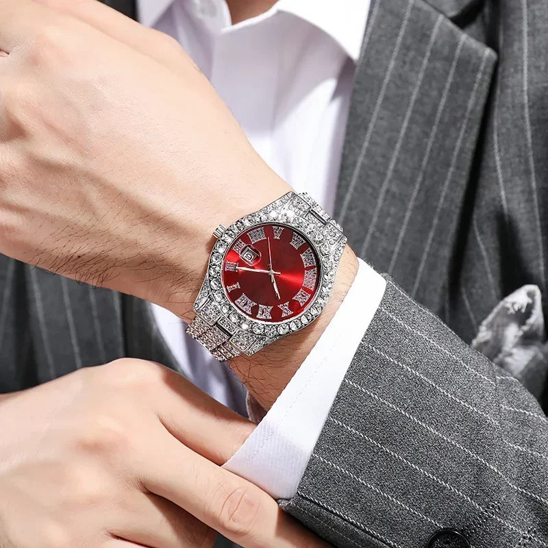 Full Iced Out Watch for Men Multiple Colors Hip Hop Mens Watch Fashion Cool Bling Diamond Luxury Mens Watches Clock Relogio
