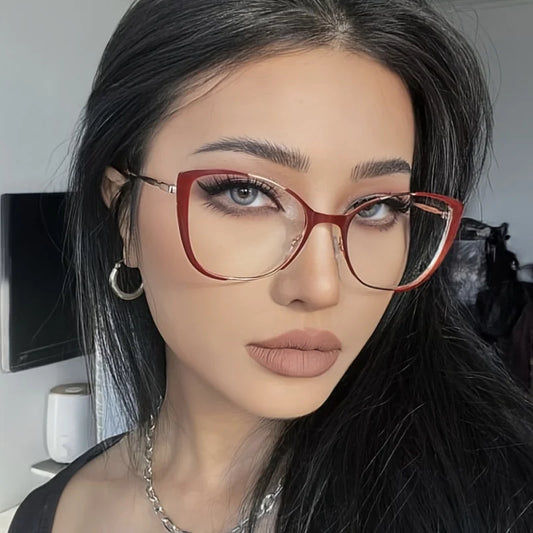 Cat Eye Color Block Frame Clear Lens Glasses Fashion Computer Glasses Optical Spectacles For Women