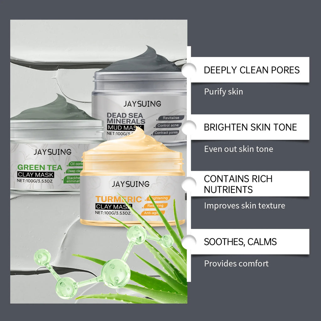 Face Cleansing Clay Mask Green Tea Turmeric Shrink Pore Blackhead Remover Exfoliating Moisturizing Oil Control Dead Sea Mud Mask