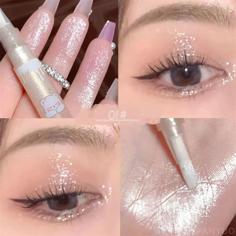 Waterproof Shiny Diamond Highlight Pen Eye Makeup Highlighter Long Lasting Pearl White Brighten Silkworm Shadow Liquid Highlight