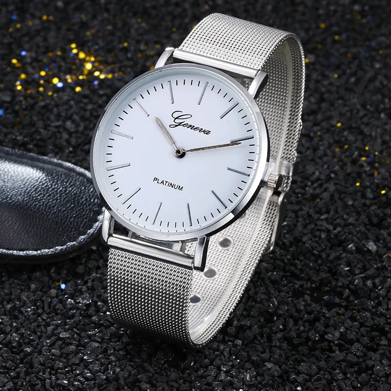 New Famous Silver Casual Geneva Quartz Watch Women Metal Mesh Stainless Steel Dress Watches For Gift Relogio Feminino Hot Clock
