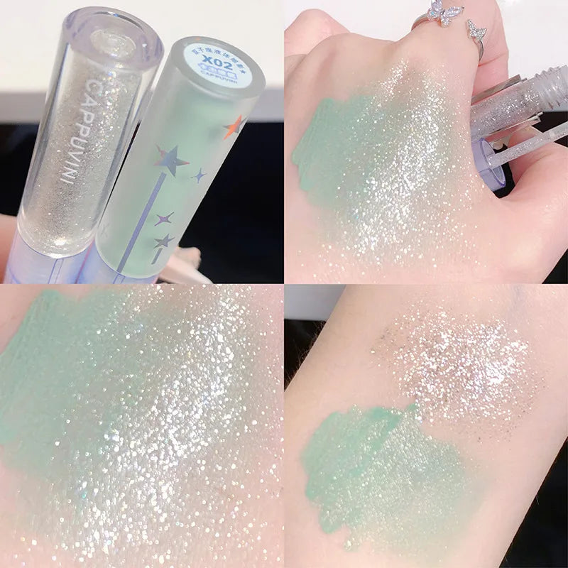 2 in 1 Blue Liquid Eye Shadow Matte Sequins Pearlescent Eye Makeup Lying Silkworm Brightening Droplet Tear Makeup Beauty Tools