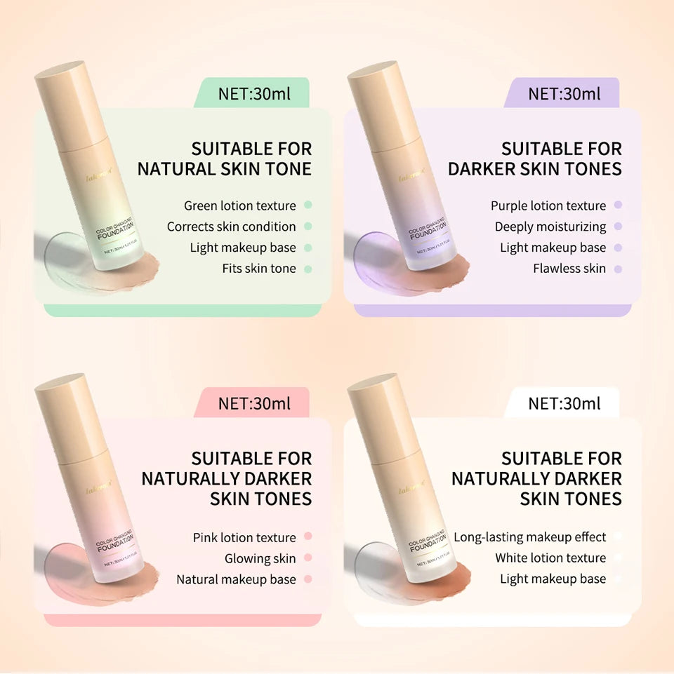 Color Changing Foundation 4 In 1 Moisturizer Longwearing Waterproof Concealer Even Skin Toning Sunscreen Spf 30 Whitening Makeup