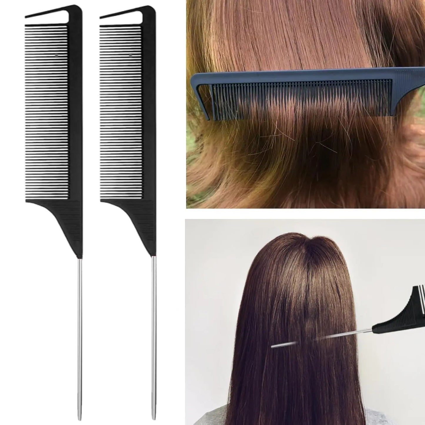 8Pcs Hair Brushes Set with Teasing Bristle Brush, Edge Control Brush, and 2Pcs Metal Pin Rat Tail Combs for Women's Hair Styling