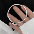 Luxury Silver Bow Knot Bell Bracelet Adjustable Open Girls Women