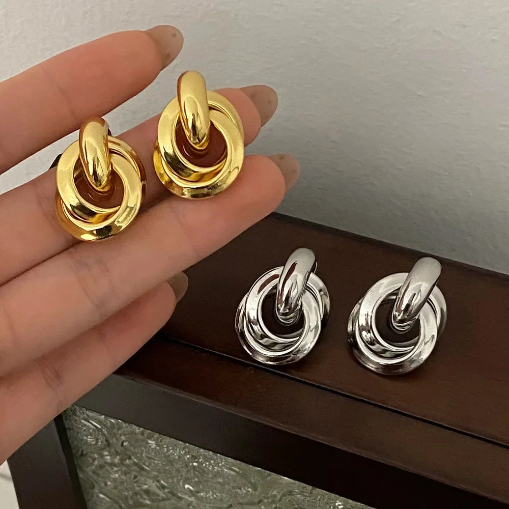 Real 925 Sterling Silver 18K Round Stud Earrings for Women Trendy Fine Jewelry Minimalist Exaggerated  Accessories