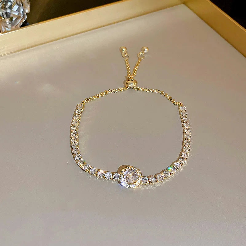 Luxury Classic Full of Rhinestones 18K Gold Plated Bracelets For Women Sparkling Simple Zircon Bracelets Jewelry Birthday Gifts