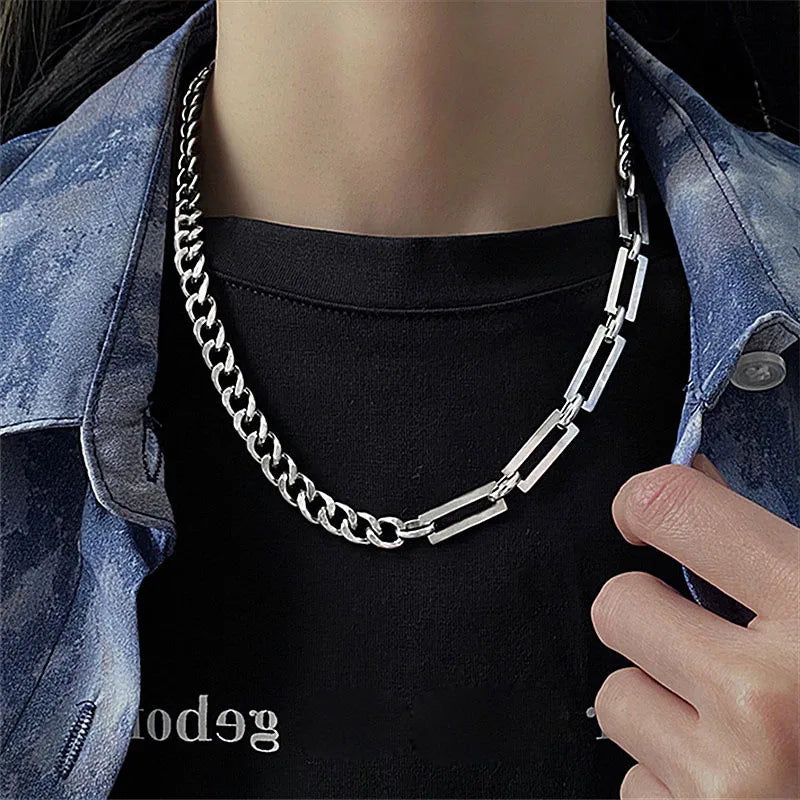 Stainless Steel Chains Rivet Choker Necklace for Men Hiphop Punk Neck Jewelry Short Collar Chain With Pendant Gothic Accessories