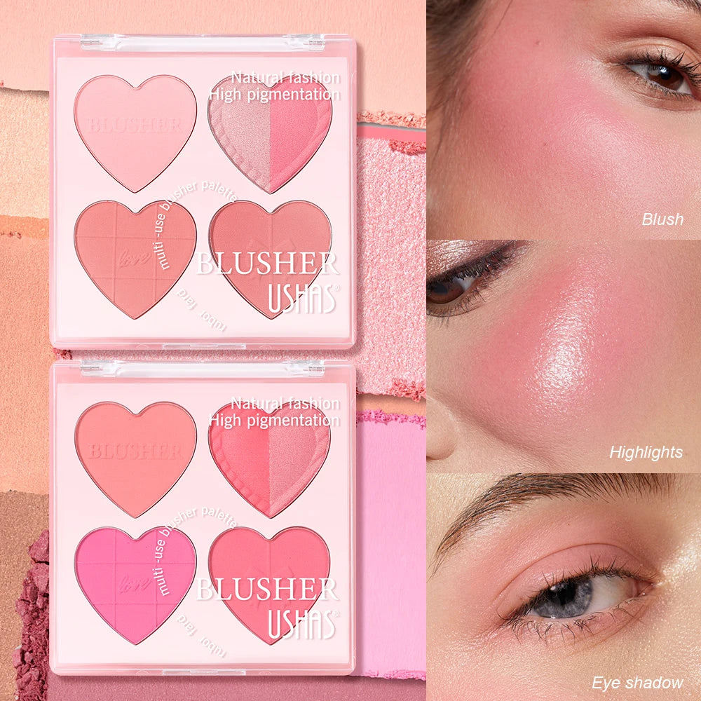 USHAS Blush Plate, 2-Color Optional, Long-lasting Waterproof, Silky and Delicate, Natural Makeup Effect, 3-in-1 Multi-Purpose