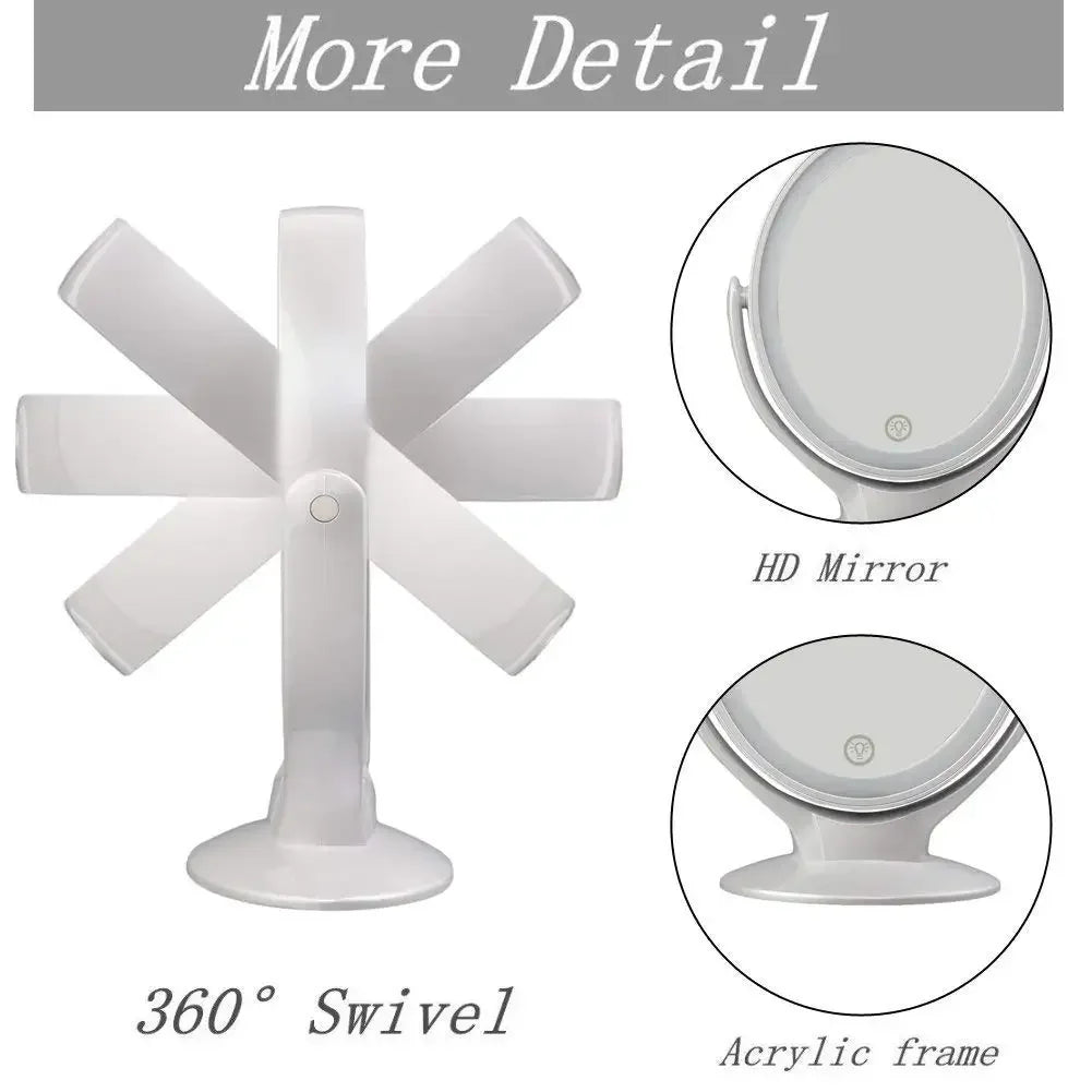Makeup Mirror With Light, Double-Sided 1X/7X Magnifying Mirror,USB Rechargeable, 360° Rotating Freestanding LED Mirror
