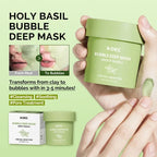 Holy Basil Bubble Deep Mask,Carbonated Water Face Cleansing Pores Blackheads Sebum,Clay Mud Mask Wash-Off Pack,Korean Skincare