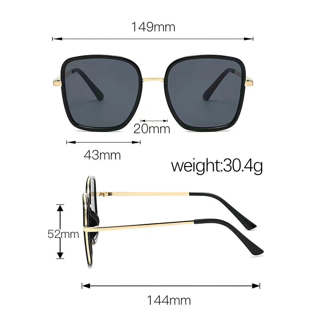 Luxury Square Large Frame Sunglasses for Women And Men Stylish Metal Decorated Light Daily Fashion Glasses