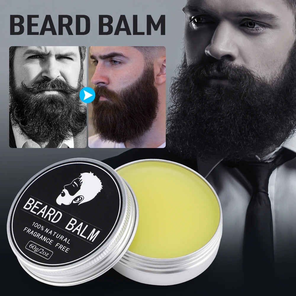 Natural Beard Balm And Beard Oil Moisturizing Smoothing Soften Beard Wax Cream Reduce Frizz And Split Ends Hair Care Essence Oil