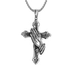 Necklace For Men National Retro Style Hand Of Prayer Stainless Steel Cross Fresh Fashion Necklace Personality Niche Pendant