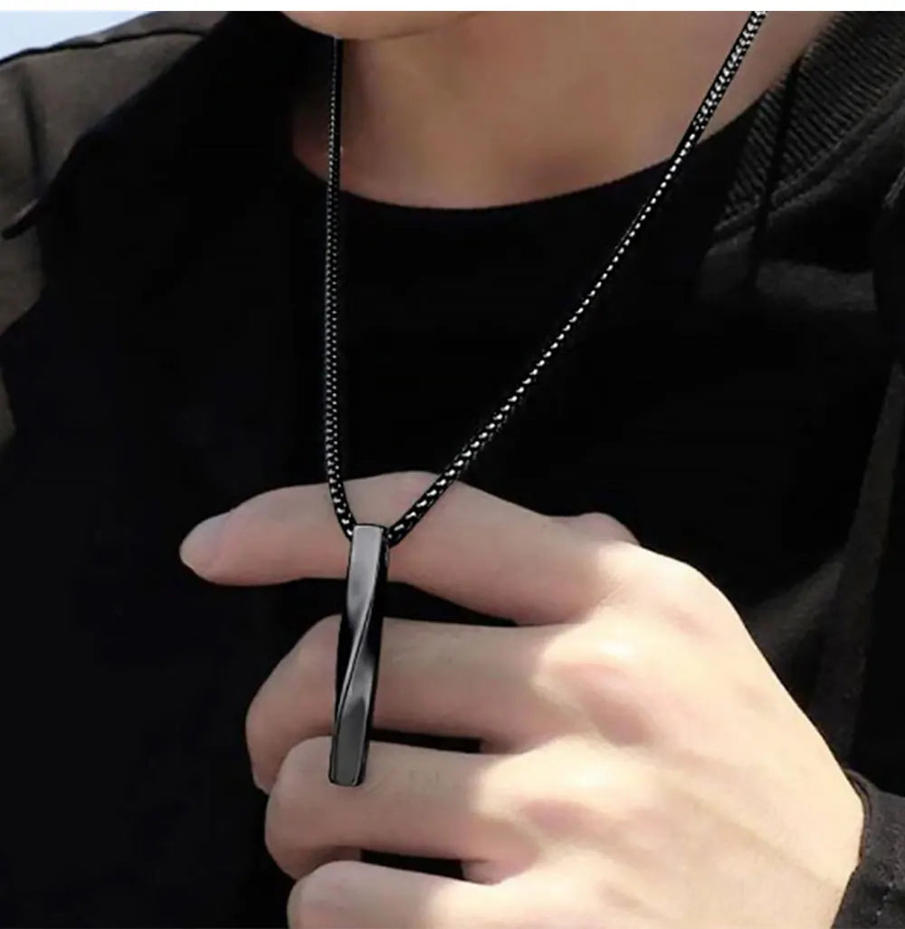 Mens Jewellery New Vintage Rectangle Pendant Necklace Men Width 3mm Stainless Steel Handmade Chain Necklace for Men Jewelry Gift