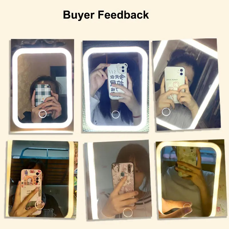 3 Colors LED Vanity Mirror with Touch Screen USB Rechargeable Dimming Makeup Mirror Portable