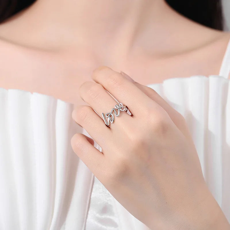 Romantic Letter Love Ring For Women Geometric Creative Finger Rings Engagemen Wedding Couple Stainless Steel Jewelry Gift
