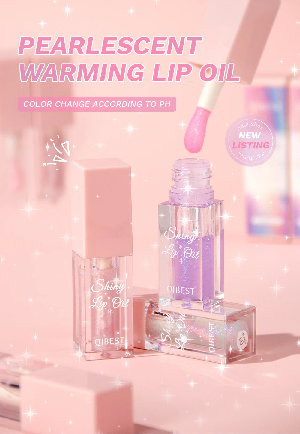 Pearlescent Pink Glitter Lip Oil Lustrous Color Changing Lip Gloss Moisturizing Makeup Lip Balm Mirror Glass Lip Glaze Cosmetics