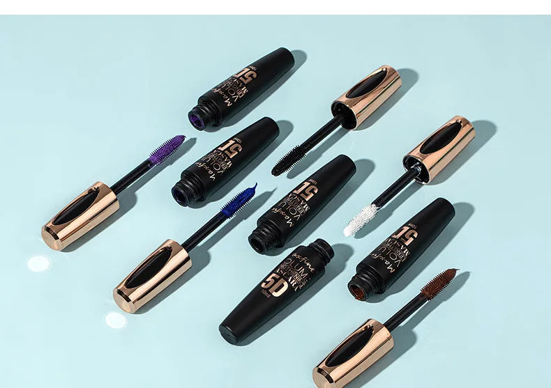 5D Mascara Waterproof Sweatproof Non Smudging Creates Dense Long Lashes With Silicone Brush Head For Base Laying