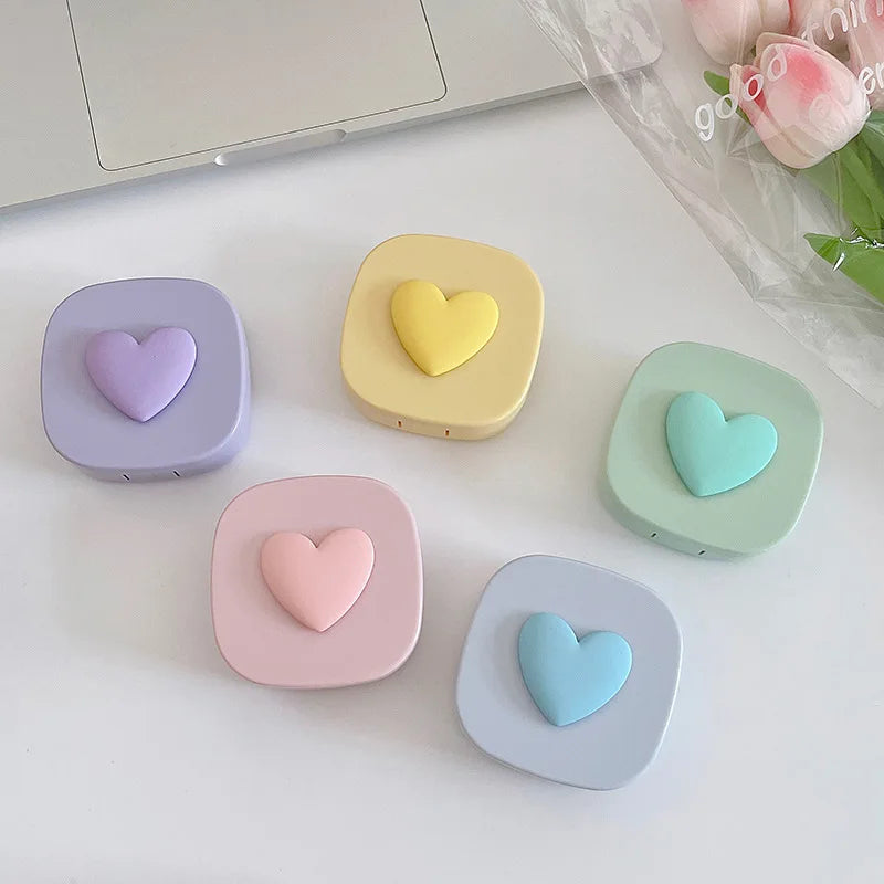 Women Color Contact Lens Case Red Heart Contact Lenses Box for Eyes Care Kit Glasses Case Holder Container