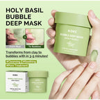 Holy Basil Bubble Deep Mask,Carbonated Water Face Cleansing Pores Blackheads Sebum,Clay Mud Mask Wash-Off Pack,Korean Skincare