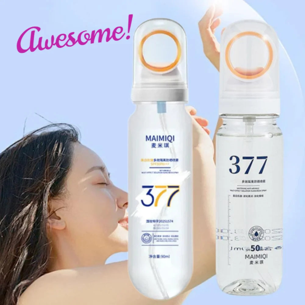90ML 377 Sunscreen Spray SPF50+ Anti-aging Anti Wrinkle Moisturizing Whitening Sunscreen Spray Facial Body Neck Skin Care Spray