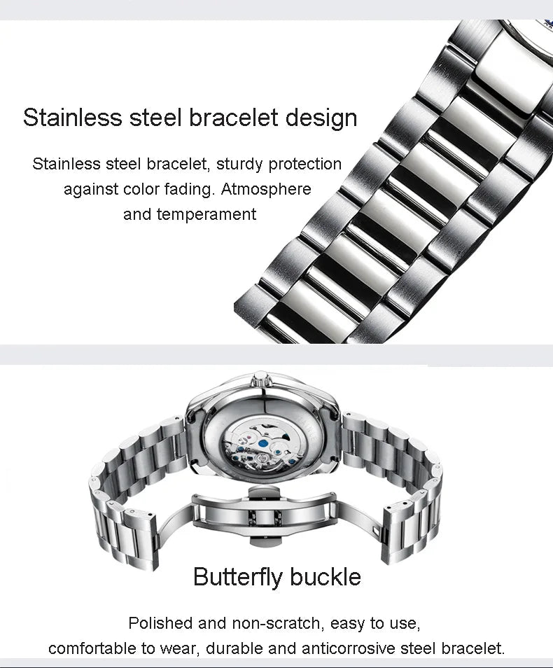 Luxury Fashion Mechanical Automatic Wristwatches For Men High Quality Stainless Steel Waterproof Luminous Mens Watch