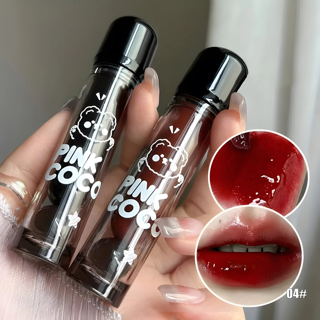 Adorable Bear Mirror Lip Glaze - Long-Lasting, Non-Fading, Hydrating Liquid Lipstick with Watery Texture - Luxurious Glossy Shin