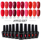 NAILCO 10PCS/Set Gel Nail Polish Gorgeous Full Coverage Semi Permanent Soak Off UV LED Gel Nail Art Base Top Coat Gel Polish Kit