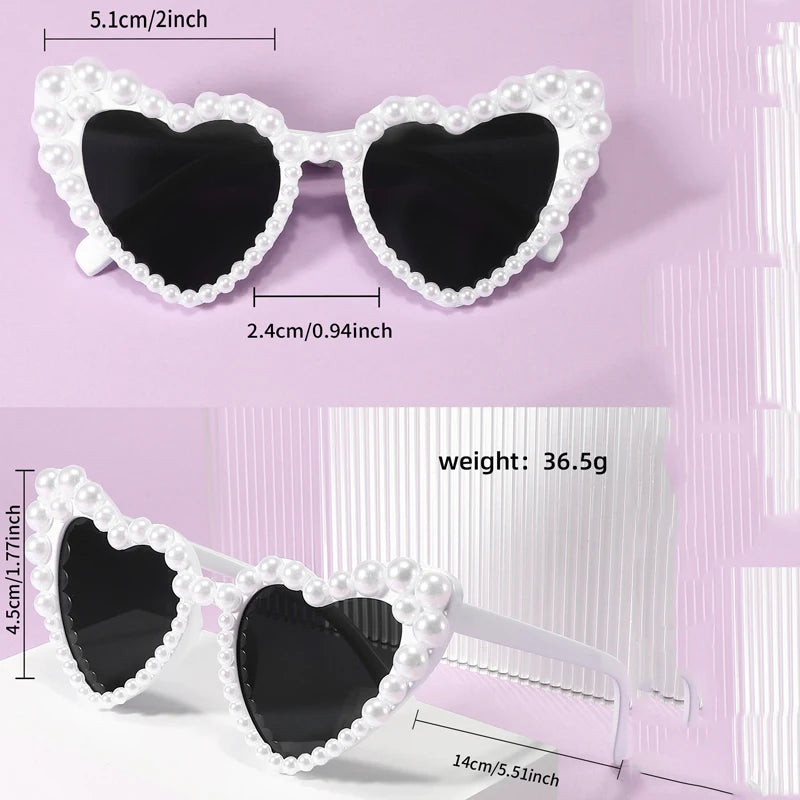 New In Luxury Fine Shimmering Love Pearl Sun Glasses Women Heart Glasses Casual Bling Sunglasses Lentes De Sol Mujer