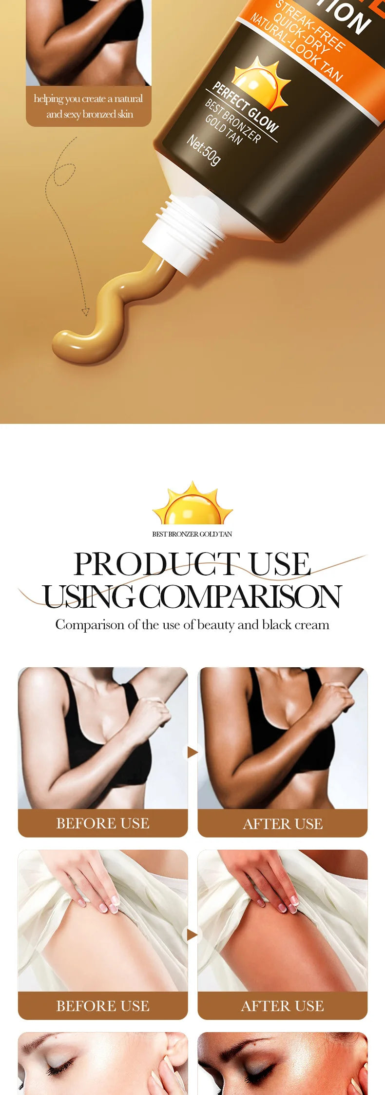 SADOER Body Self Tanners & Bronzer，Summer beach tanning cream darkening lotion，Facial Self Tanners & Bronzers lasting
