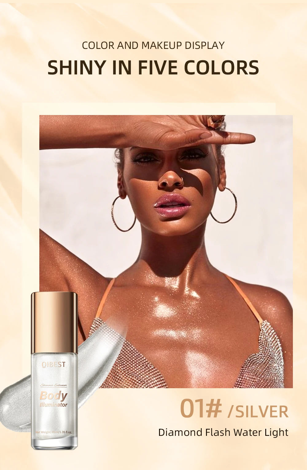 QIBEST 5 Colors Body Face Liquid Highlighter Glitter Makeup Glow Face Contour Shimmer Illuminator Ginger Highlight Cosmetics