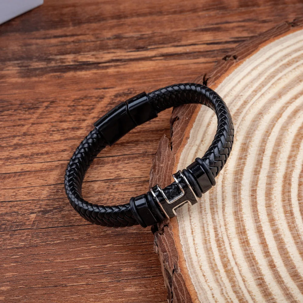 Men's Letter H Bracelet with Magnetic Clasp - Trendy Stylish Initial Jewelry