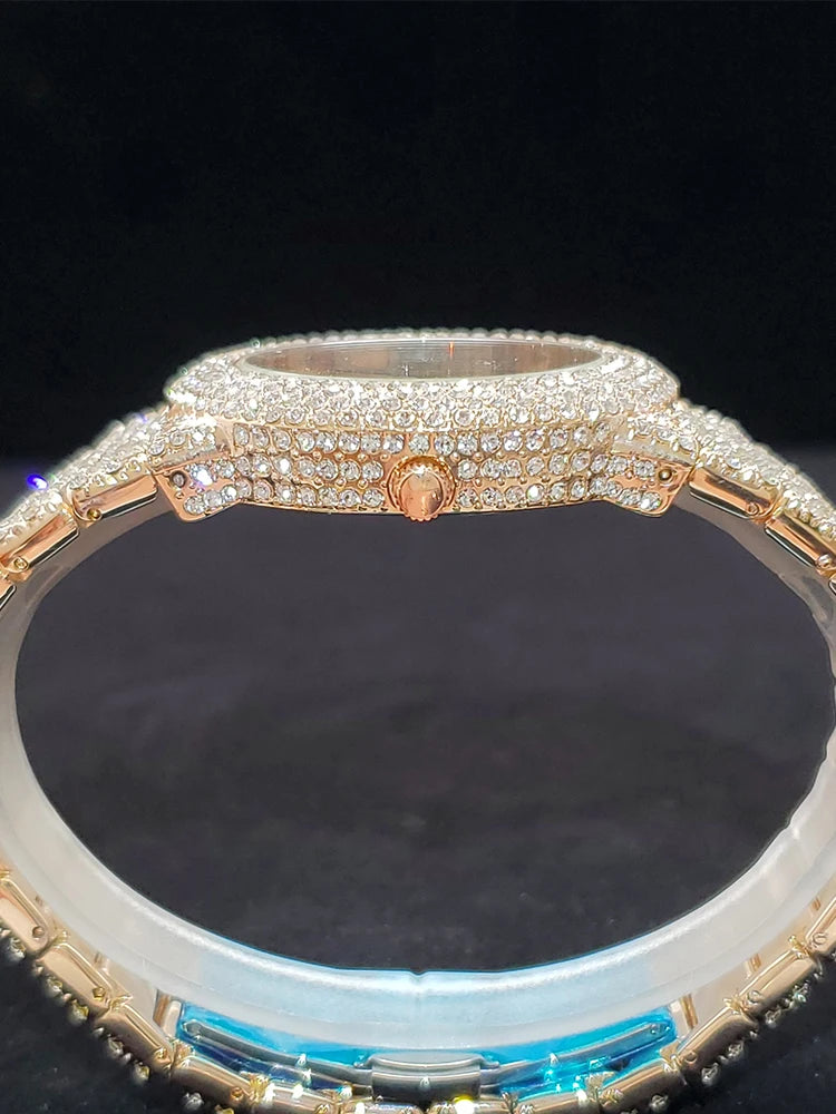 Luxury Watches For Men Full Diamond Iced Hip Hop Stylish Quartz Watch For Male Waterproof Calendar Men's Wristwatches Gift New