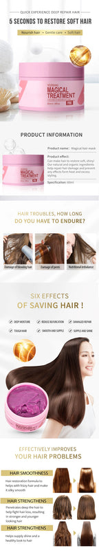 Magical Hair Mask 5 Seconds Repair Damaged Carry Hair Frizzy Soft Smooth Shiny Deep Moisturize Treat Care Essential Oil 60ml