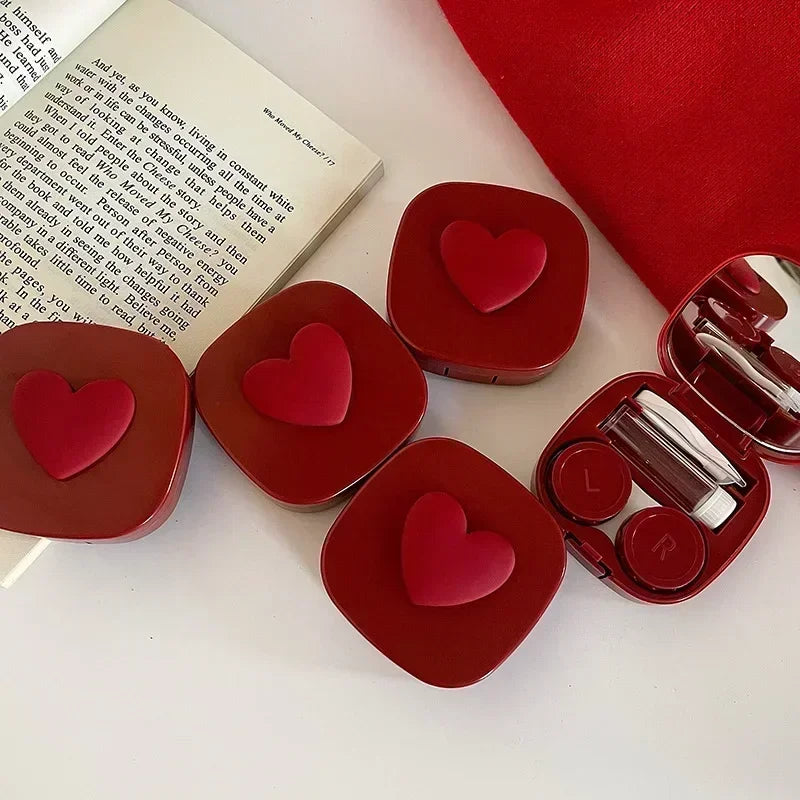 Women Color Contact Lens Case Red Heart Contact Lenses Box for Eyes Care Kit Glasses Case Holder Container