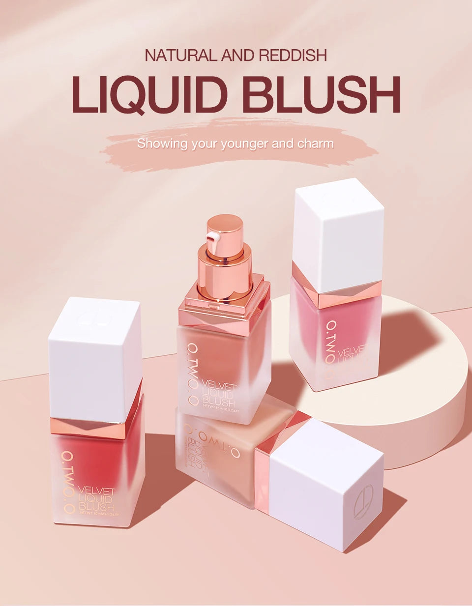 O.TWO.O Liquid Blusher 4 Colors Rose Pink Blush Long Lasting Natural Cheek Face Makeup Blusher High Pigment For Women Cosmetics
