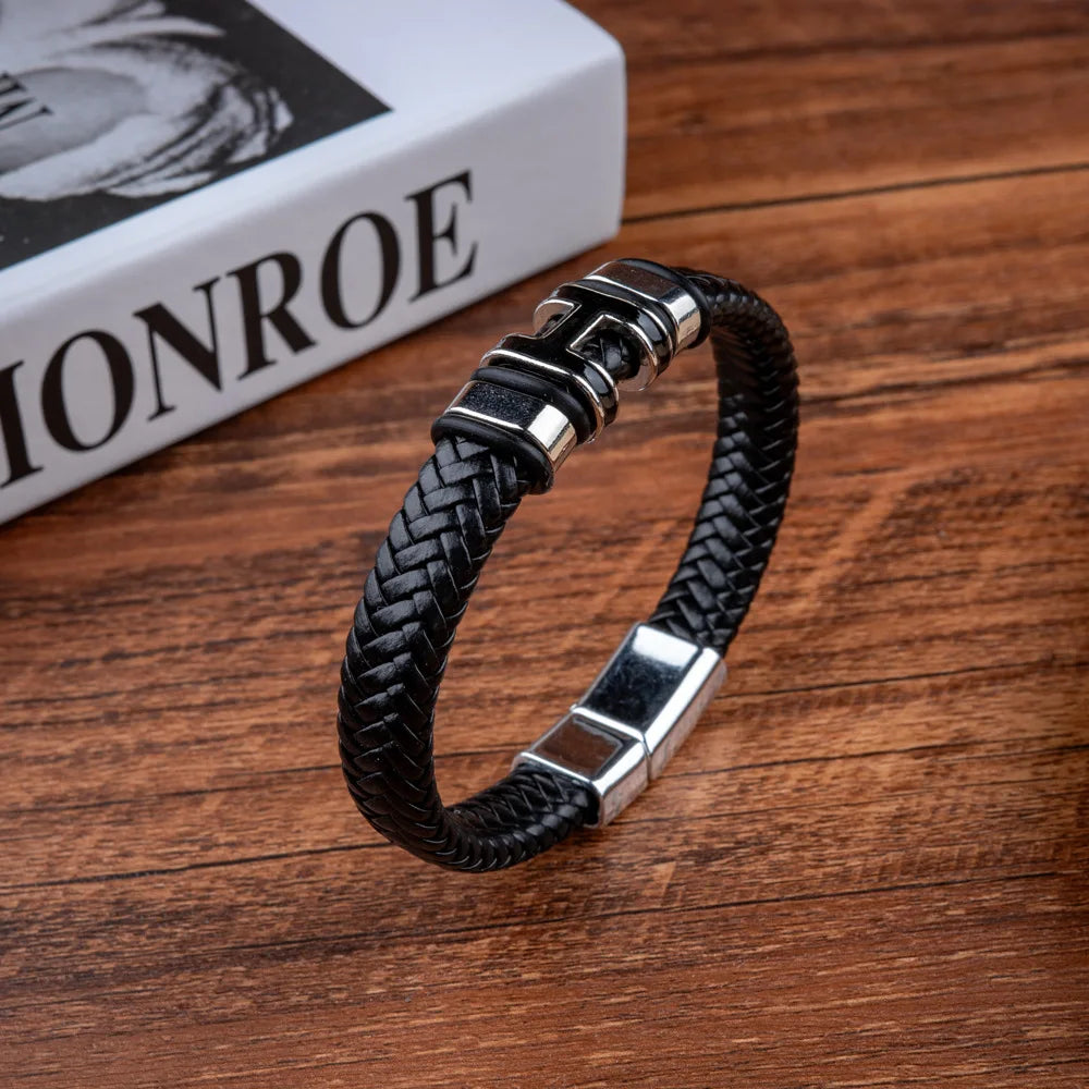 Men's Letter H Bracelet with Magnetic Clasp - Trendy Stylish Initial Jewelry